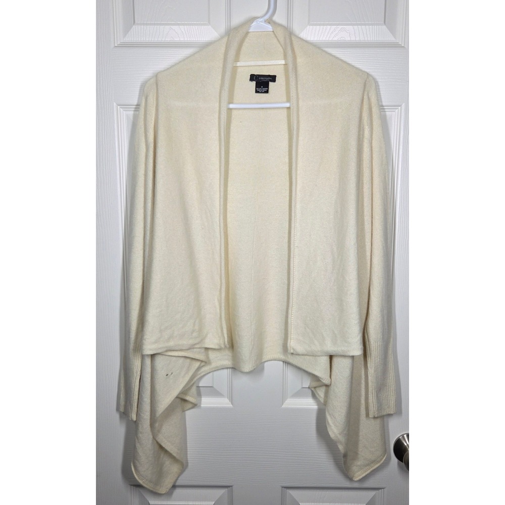 C by Bloomingdale's Cashmere Cardigan Ivory Open Front Waterfall Draped M Luxury